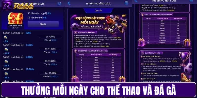 Thưởng mỗi ngày cho thể thao và đá gà