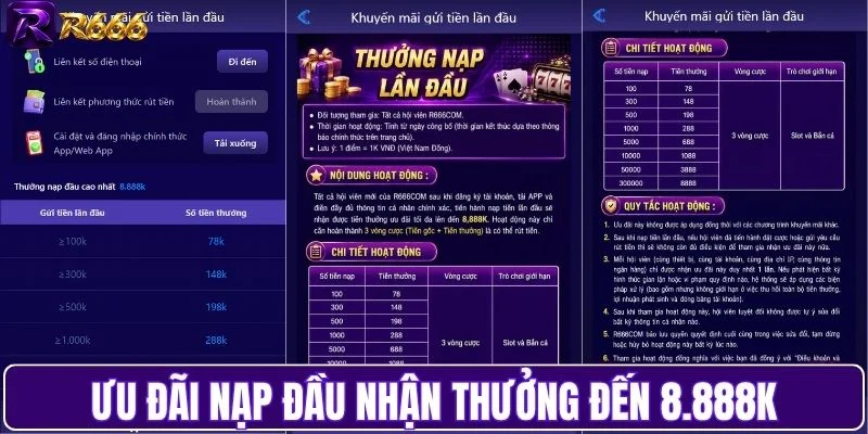 Ưu đãi nạp đầu nhận thưởng đến 8.888K